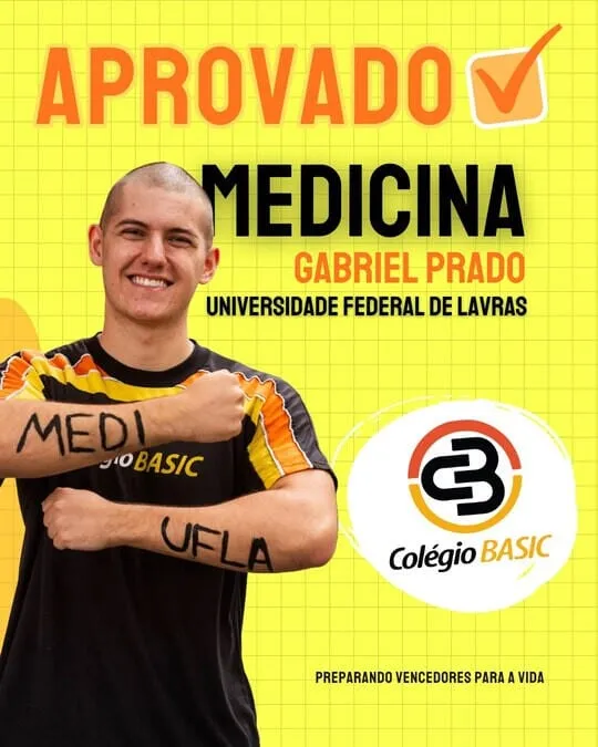 Gabriel Prado, ex-aluno do Colégio Basic, aprovado em Medicina na Universidade Federal de Lavras